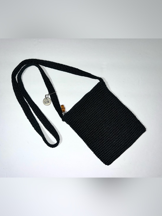 Handbags - The Sak Vintage Black Hand-Crochet Crossbody Purse Bag Bamboo Zipper Pull Y2K